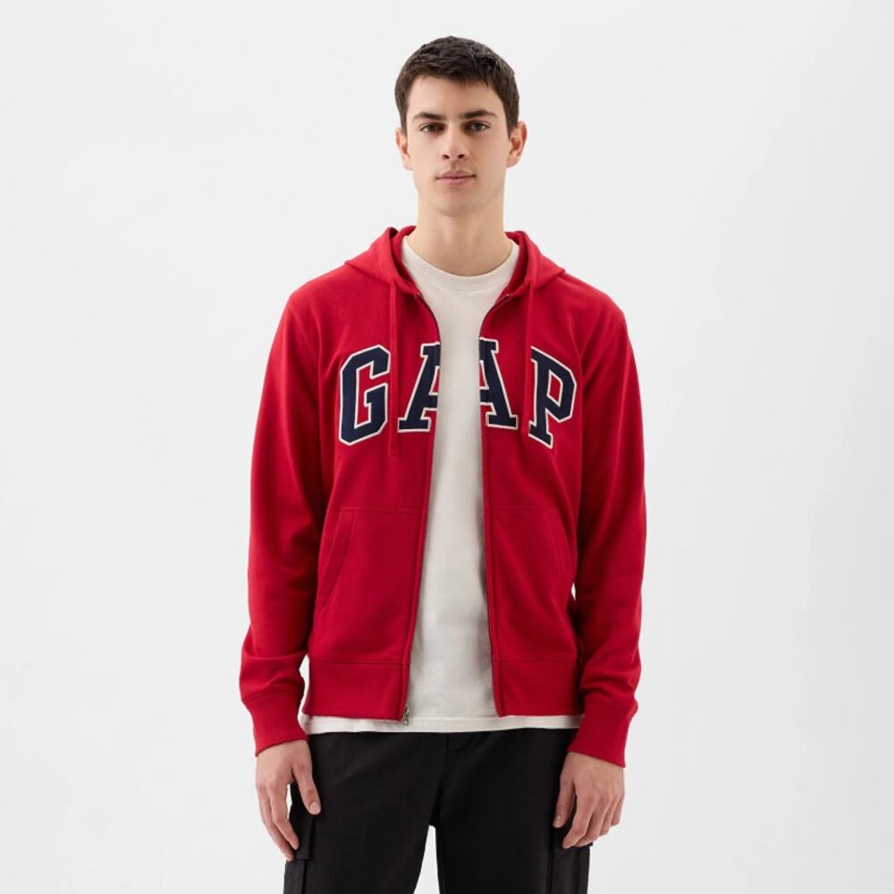 GAP Heritage Spellout Full Zip Hoodie Mens Sz XXL Red Fleece Sweatshirt Big Logo